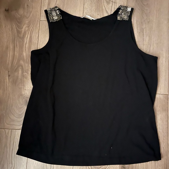 Peter Nygard Tops - Peter Nygard Black Tank with Beaded Shoulder Accents